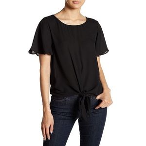 Socialite Flutter sleeve black blouse with tie front small